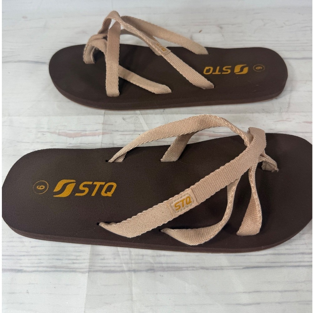 STQ Flip Flops Thong Sandals‎ Brown and Tan - Womens Size 6